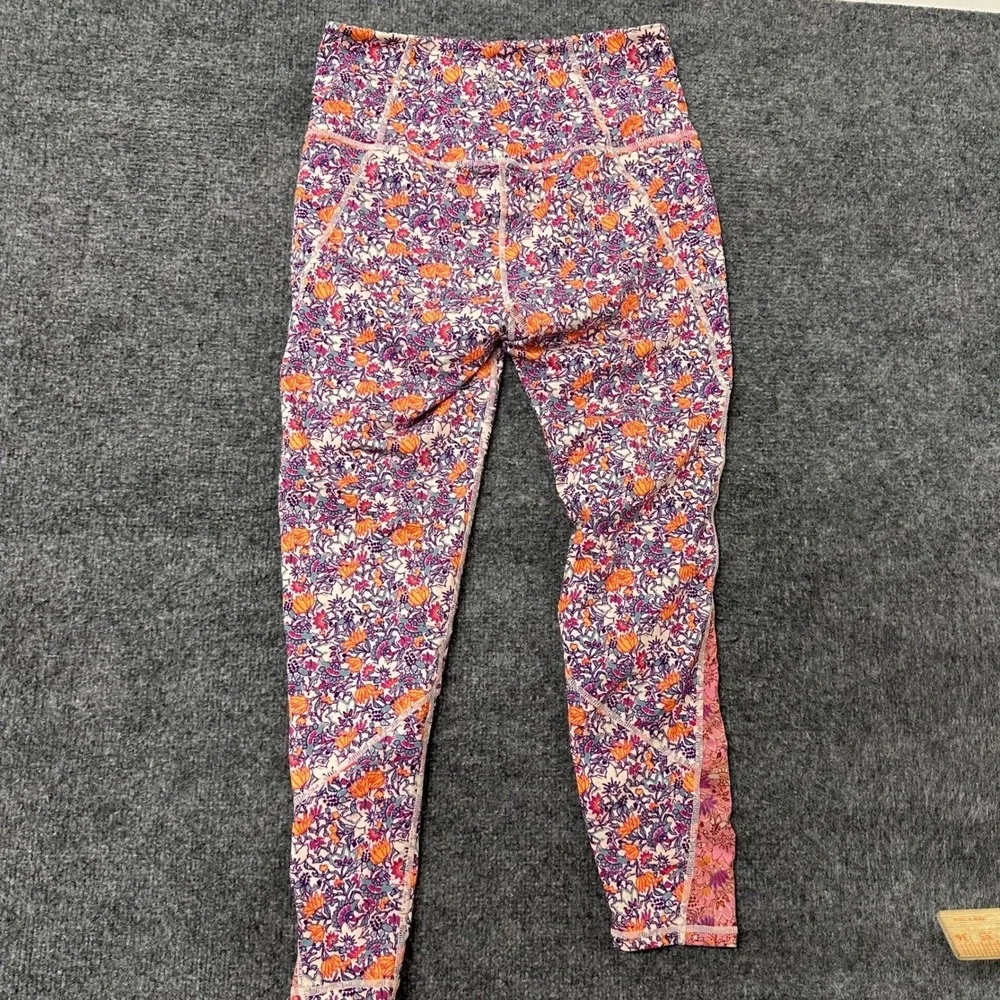 FP Movement Leggings Womens Size XS Purple Orange Floral High Waist Yoga Pockets